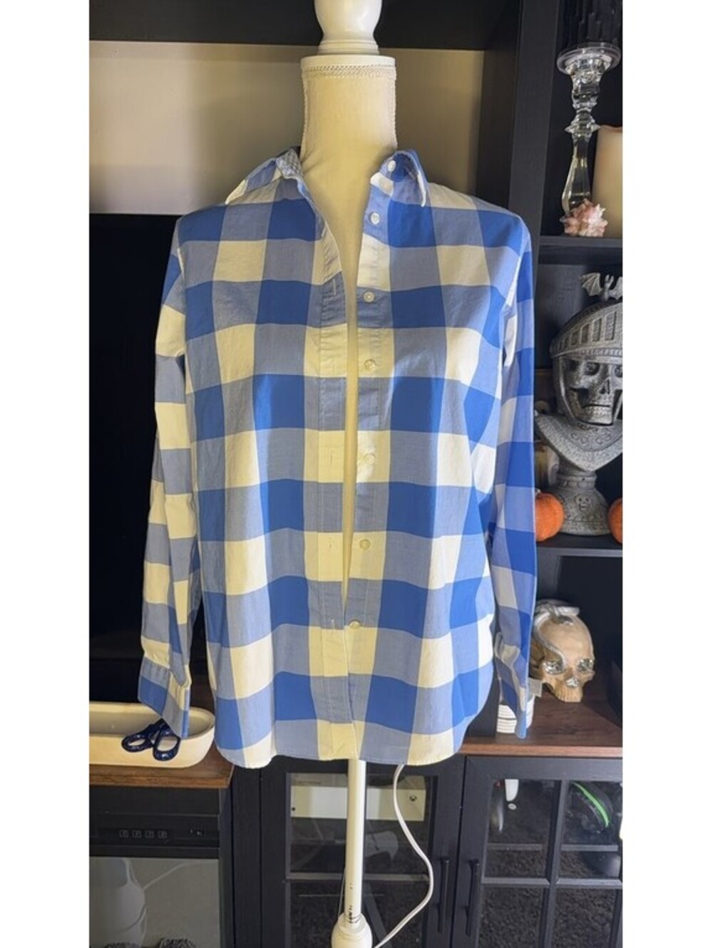 Chaps Blue and White Checkered Button-Up Shirt